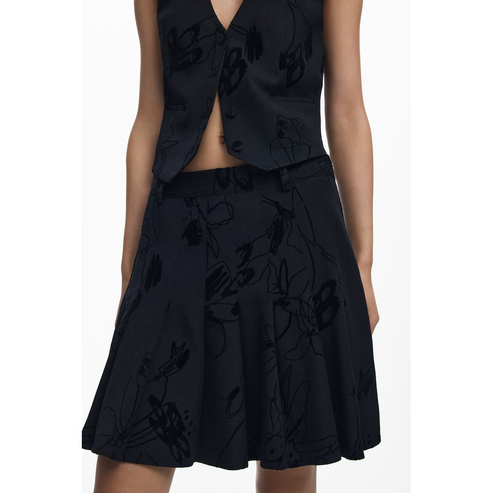 Desigual Black Polyester Women Skirt with bold flock design and side zipper, flaunting signature style and fearless fashion statement.