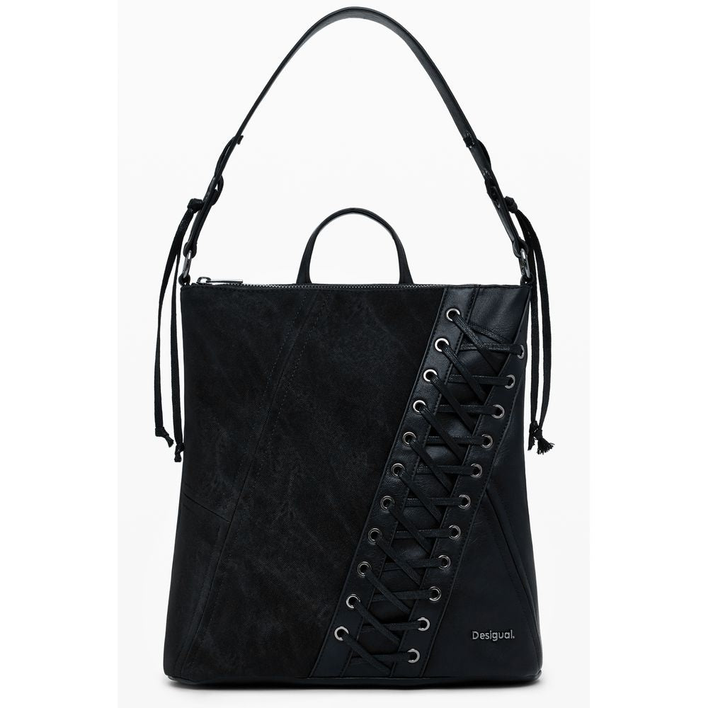 Desigual Black Polyethylene Women Backpack with sleek black design, mini size, versatile handles and straps, perfect for trendsetters.