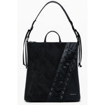 Desigual Black Polyethylene Women Backpack with sleek black design, mini size, versatile handles and straps, perfect for trendsetters.