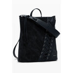 Desigual Black Polyethylene Women Backpack with zip closure and versatile handles, featuring bold black design and contrasting details.