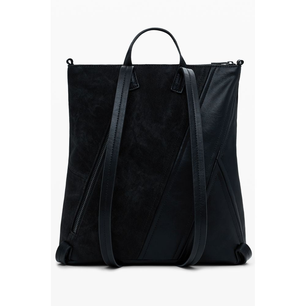 Back view of Desigual Black Polyethylene Women Backpack with sleek design and adjustable straps.