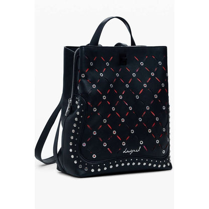 Desigual Black Polyethylene Women Backpack with studded design and adjustable straps