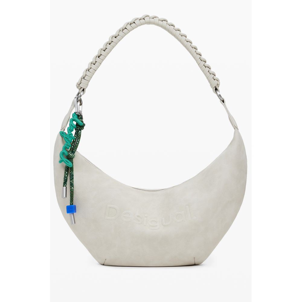 Desigual Beige Polyethylene Women Handbag with removable shoulder handle and contrasting details.