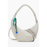 Desigual Beige Polyethylene Women Handbag with adjustable straps and relief print, featuring trendy design and stylish details.
