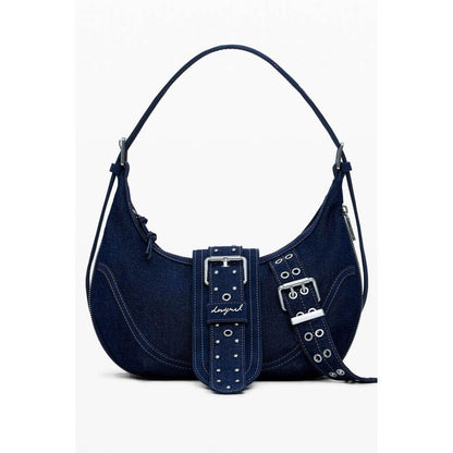 Desigual Blue Cotton Women Handbag with adjustable strap and internal pocket, elegant accessory for versatile styling.