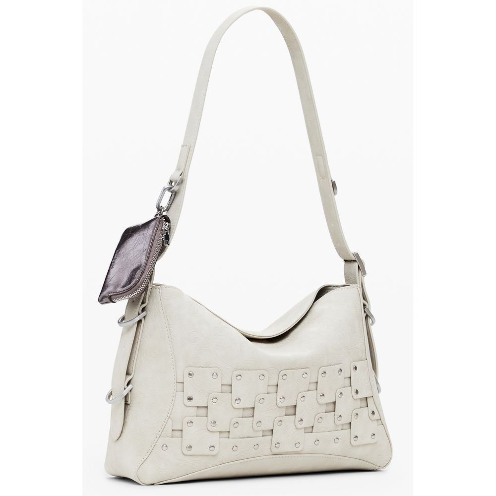 Desigual Beige Polyethylene Women Handbag with removable shoulder strap and coin purse, featuring unique contrasting details.