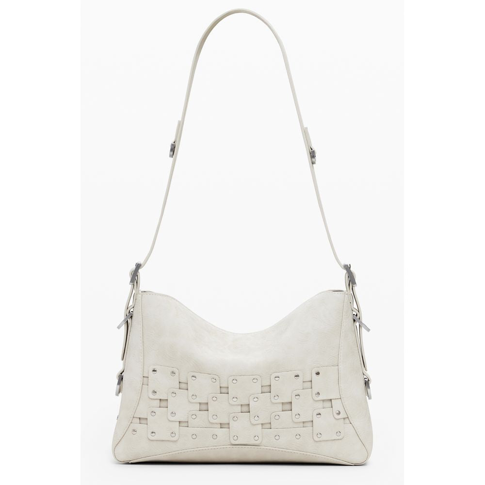 Desigual Beige Polyethylene Women Handbag with removable shoulder handle and chic coin purse, featuring unique contrasting details.