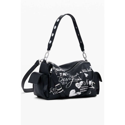 Desigual Black Polyethylene Women Handbag with adjustable strap and multiple pockets, showcasing unique contrasting details.