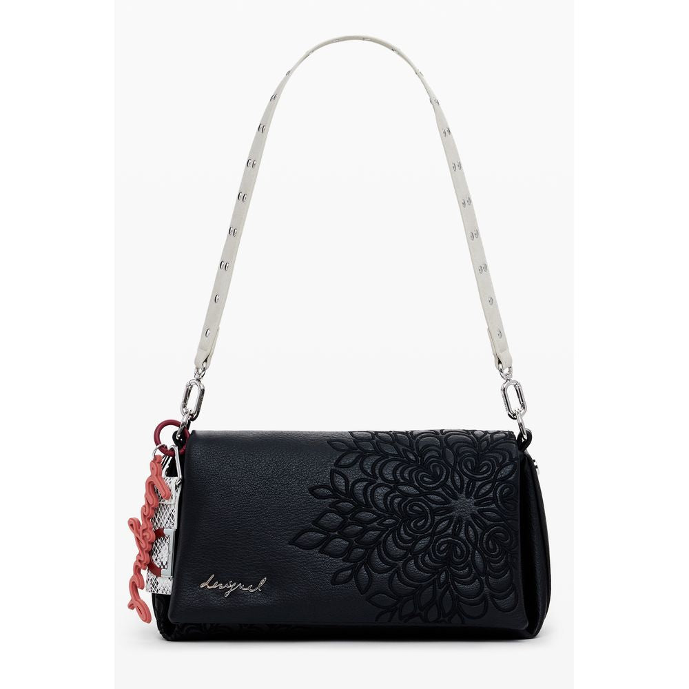 Desigual Black Polyethylene Women Handbag with embroidery and removable strap