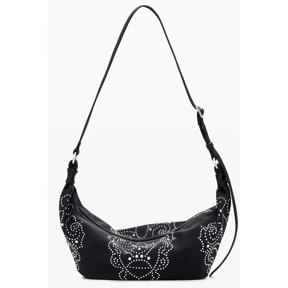 Desigual Black Polyethylene Women Handbag with stud embellishments and adjustable strap for bold style and practicality.
