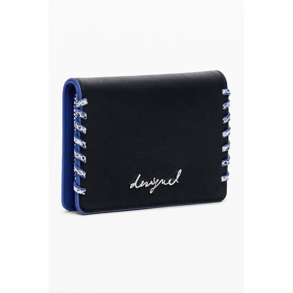 Desigual "Black Polyethylene Women Wallet" with embroidery, compact design, and sleek style.