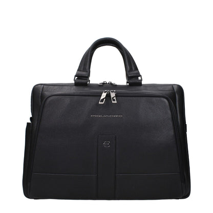 Piquadro Black Leather Business And Laptop Bag with vintage effect, adjustable and removable shoulder strap, for iPad/PC cases, MPN CA6025S129N.