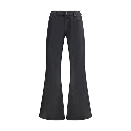 7FOR Black Cotton Flared Jeans with wet-effect finish, medium waist, and belt loops. Regular fit for AW25 season.