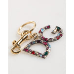 Dolce & Gabbana Multicolor Crystal DG Logo Gold Keychain Charm Keyring with lobster clasp detail