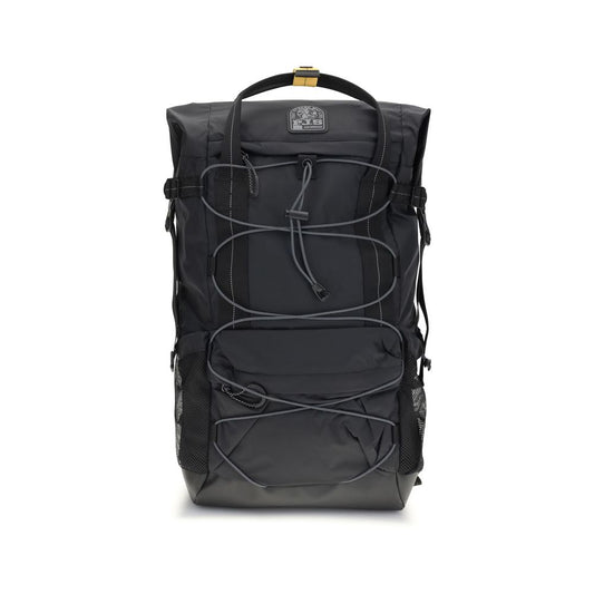 Parajumpers Black Polyamide Backpack with ripstop nylon, zippered closure, and multiple pockets, front view.