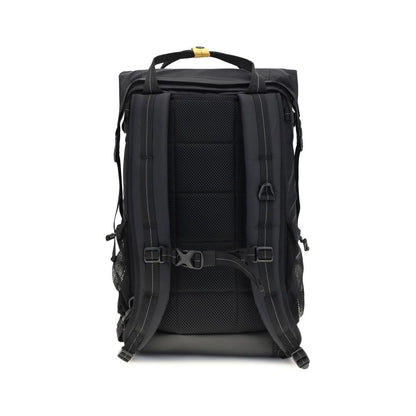 Rear view of Parajumpers Black Polyamide Backpack with padded retractable straps and multiple pockets for practical versatility.