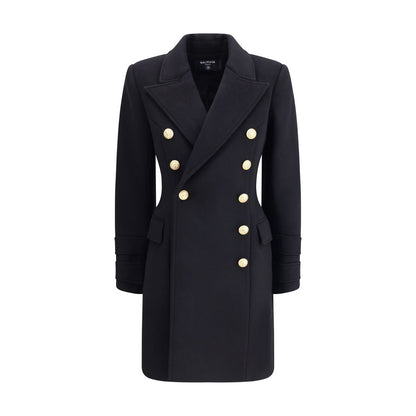 Balmain Black Fleece Wool Coat