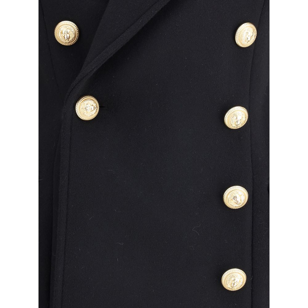Balmain Black Fleece Wool Coat
