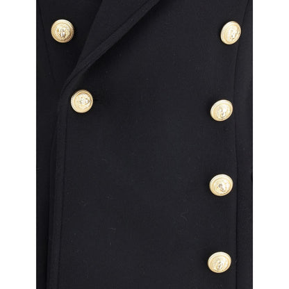 Balmain Black Fleece Wool Coat