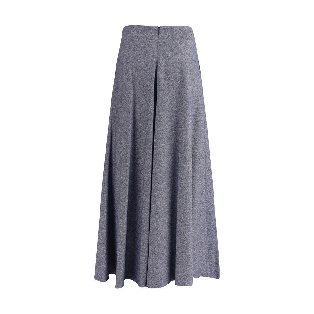 Sara Roka Blue Cotton Midi Skirt