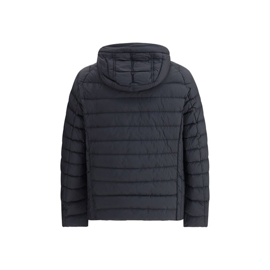 Back view of Parajumpers Last Minute hooded Down Jacket in black, featuring quilted design and adjustable hood.