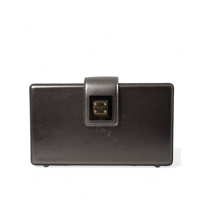Dolce & Gabbana Steel Gray Leather Box Shape Shoulder Gold DG Logo Plaque Bag