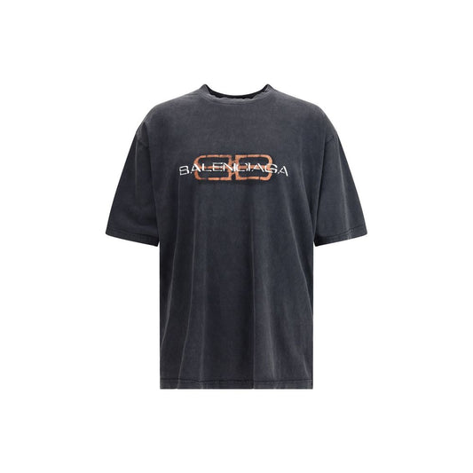 Balenciaga Gray Cotton T-Shirt with ribbed crew neck and front logo, made in Portugal for AW25 season, 100% cotton, regular fit.