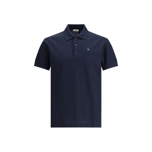 Burberry Blue Cotton Polo Shirt with ribbed collar and antique finish Equestrian Knight Design, representing British tradition and style.