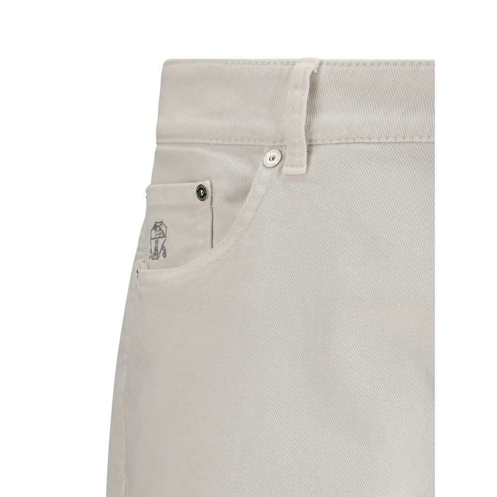 Brunello Cucinelli White Cotton Slim Fit Jeans