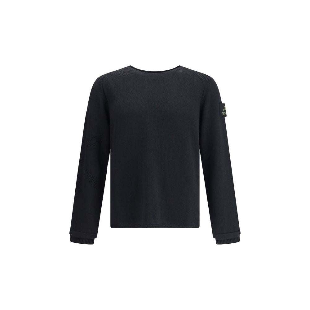Premiata Black Merino Wool Sweatshirt with side logo patch, ribbed cuffs, offering comfort and thermoregulation for the AW25 season.
