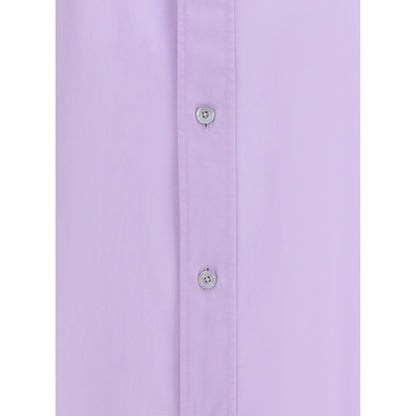 Close-up view of the Tom Ford Purple Cotton Dress Shirt showcasing button details and elegant fabric texture for a sophisticated style.