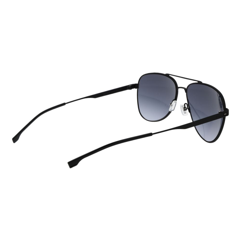 Hugo Boss Black Men Sunglass with black stainless steel frame, blue gradient lenses, aviator style, UV protection, in full-rim design.