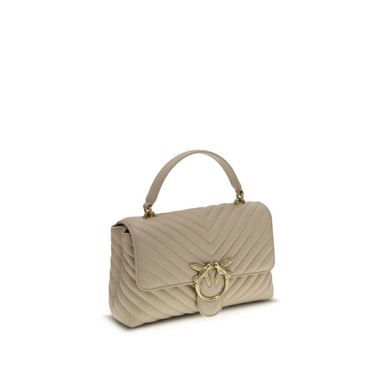 PINKO Love Lady Handbag in quilted calfskin leather with gold Love Birds logo, featuring sliding chain strap and top handle, AW25 collection.