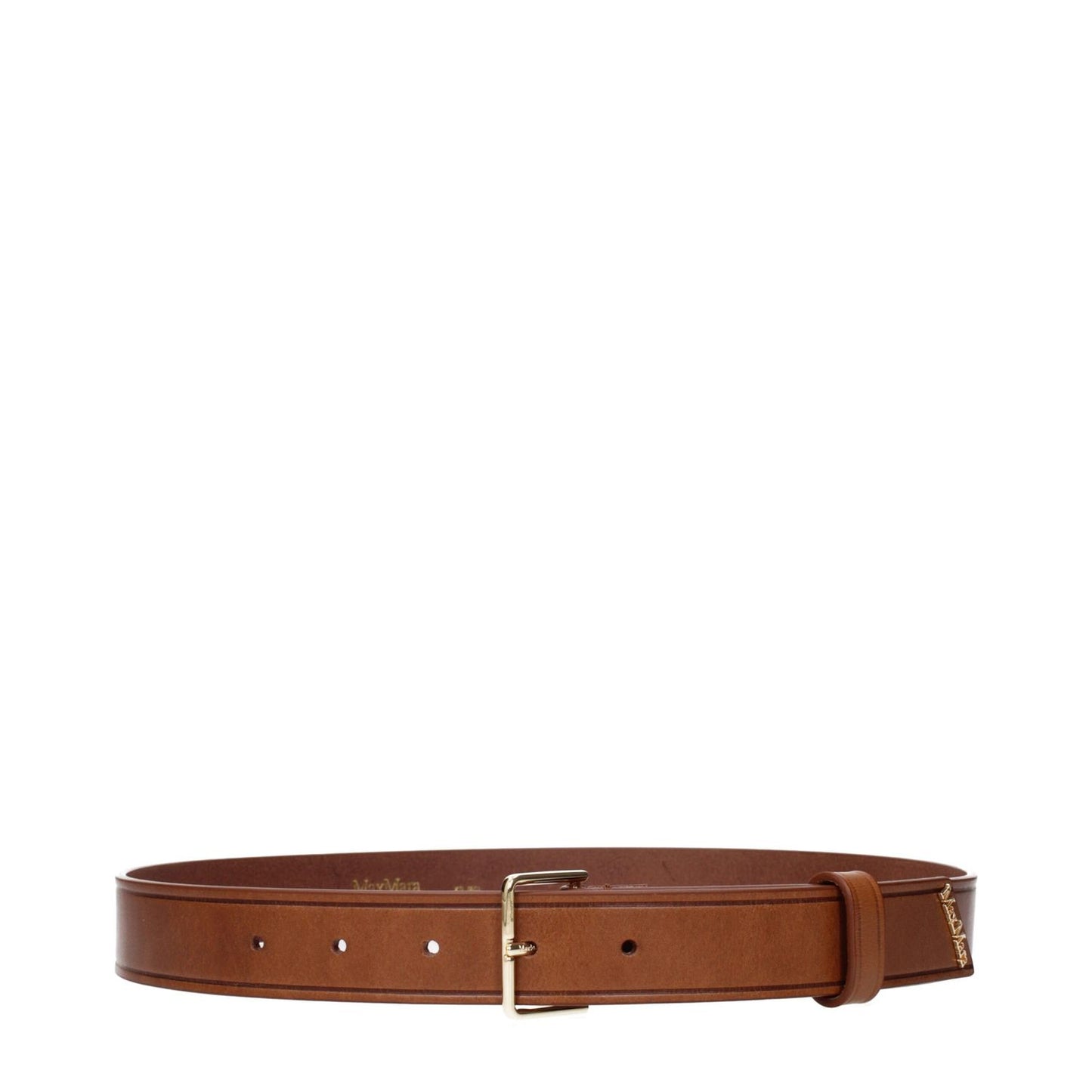 Max Mara Brown Leather Regular Belt with vintage and aged effect, featuring front logo. MPN: 2414501062600001. Code: F84156.