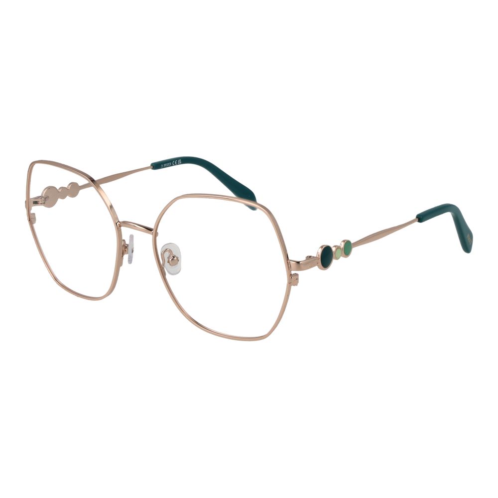 Emilio Pucci Rose Gold Women Glasses Frame with full-rim square design, metal frame, and demo lenses. Size 55-18-140.