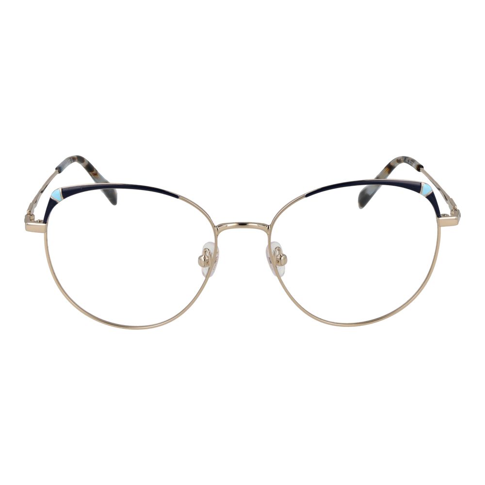 Emilio Pucci Gold Women Glasses Frame in metal full-rim round style with demo lenses, frame color gold, size 55-17-140.
