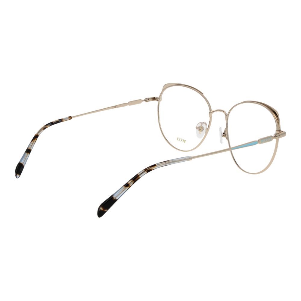 Emilio Pucci Gold Women Glasses Frame with metal round full-rim style and demo lenses.