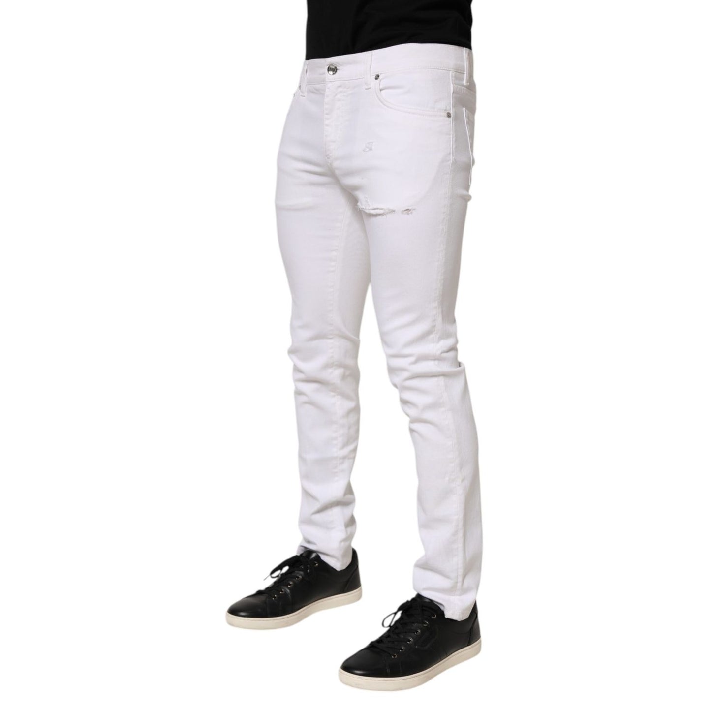 Dolce & Gabbana White Ripped Cotton Skinny Men Denim Jeans