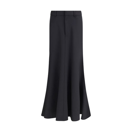 Balenciaga Black Fleece Wool Long Skirt