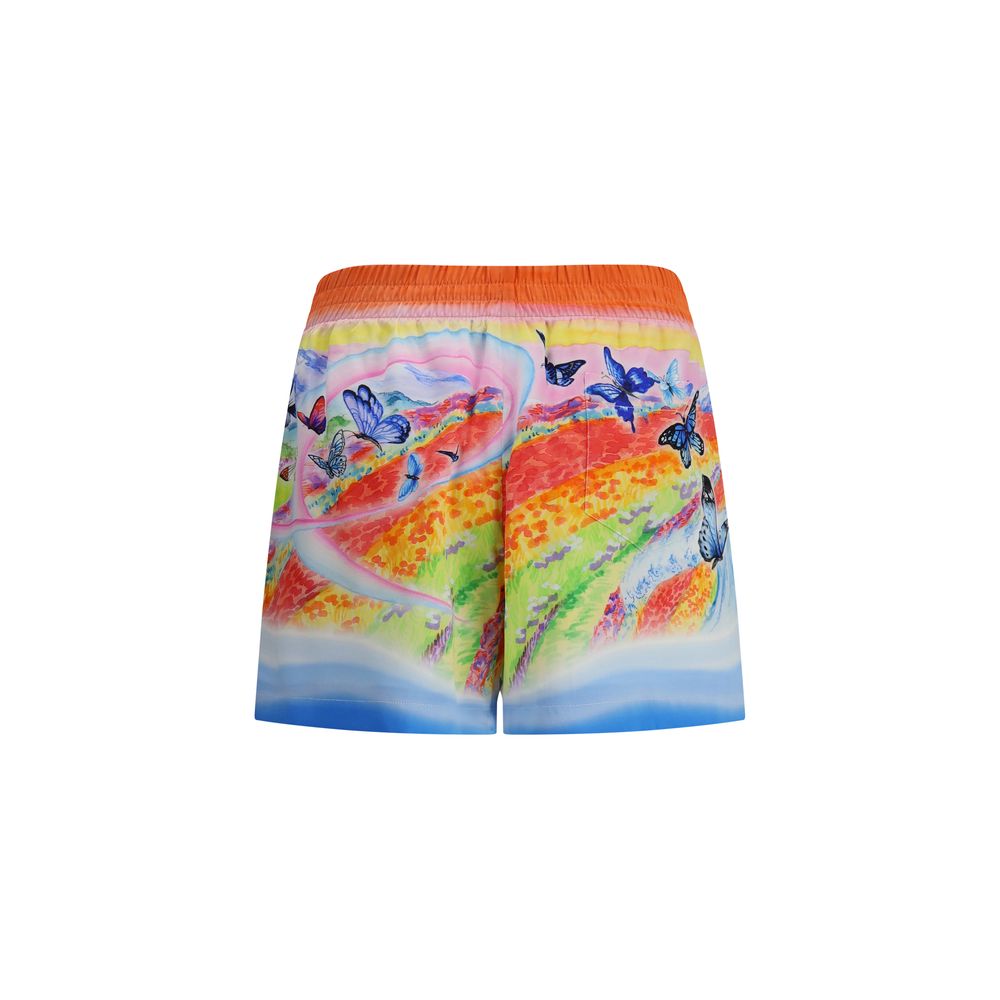 Casablanca Multicolor Silk Bermuda Shorts with landscape and butterfly print, 100% silk, AW25, regular fit, vibrant summer style.