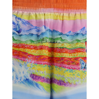 Casablanca Multicolor Silk Bermuda Shorts with landscape and butterfly pattern, 100% silk, perfect for AW25 season.