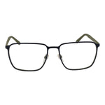 Square Fila Blue Men Glasses Frame with full-rim rubber material and 56mm demo lenses, no spring hinge, includes branded case.