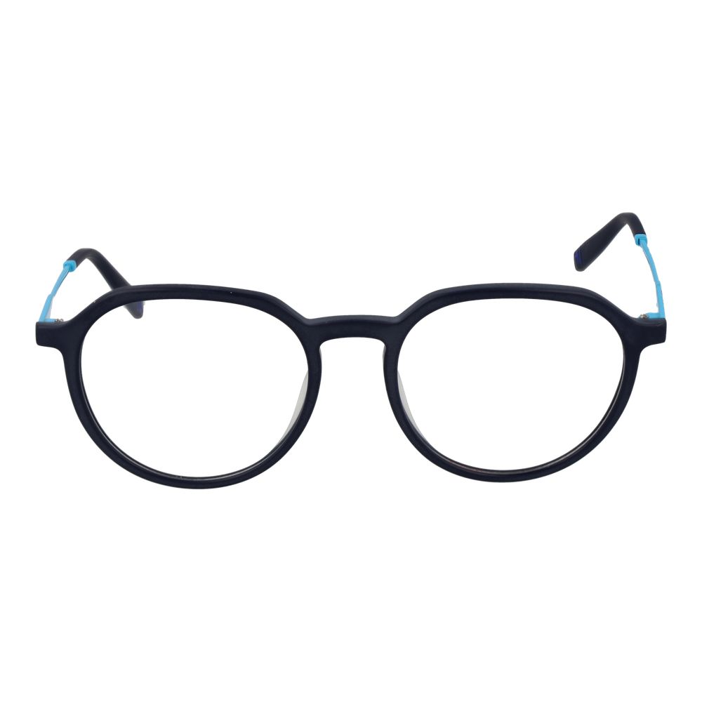 Fila Blue Unisex Glasses Frame in stainless steel with full-rim panto style, demo lenses, and blue frame color.
