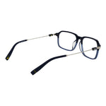 Fila Blue Men Glasses Frame in metal with full-rim rectangle style, blue color, and demo plastic lenses, size 55-16-145.