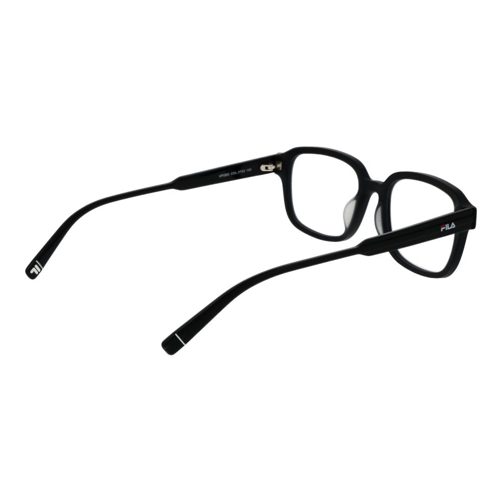 Fila Black Men Glasses Frame in full-rim square style with acetate material, demo lenses, and branded case, size 51-17-140.