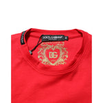 Dolce & Gabbana Red Goodluck 2023 Cotton Crew Neck T-shirt with gold graphic print and black label tags.
