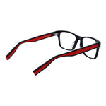 Fila Blue Men Glasses Frame in black with red accents, full-rim, rectangle style. Includes demo lenses and branded case.