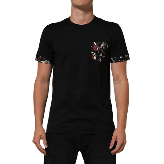 Dolce & Gabbana Black Musical Print Cotton Crew Neck T-shirt with musical-themed accents, featuring short sleeves and a regular fit.