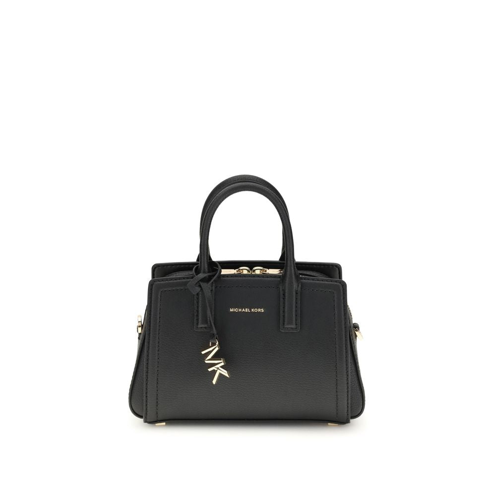 Michael Kors Black Calf Leather Bos Taurus Shoulder Bag with gold-tone details and adjustable strap.