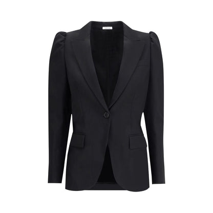 Alexander McQueen Black Wool Coat with single-breasted design, traditional lapels, and single-button closure for refined style.